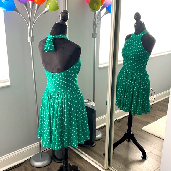Green Polka Dot Halter Dress - Picture 3 of 8